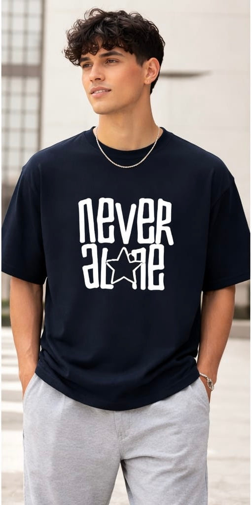 Never Alone Typography Regular Fit T-Shirt