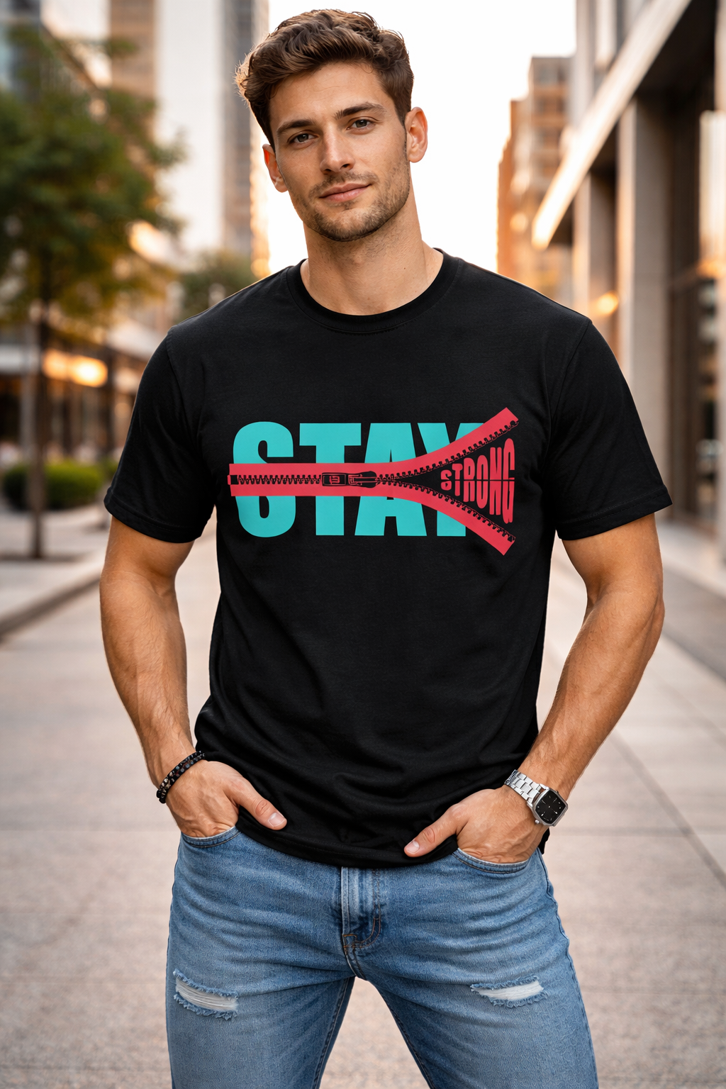Stay Strong Zipper Graphic Tee