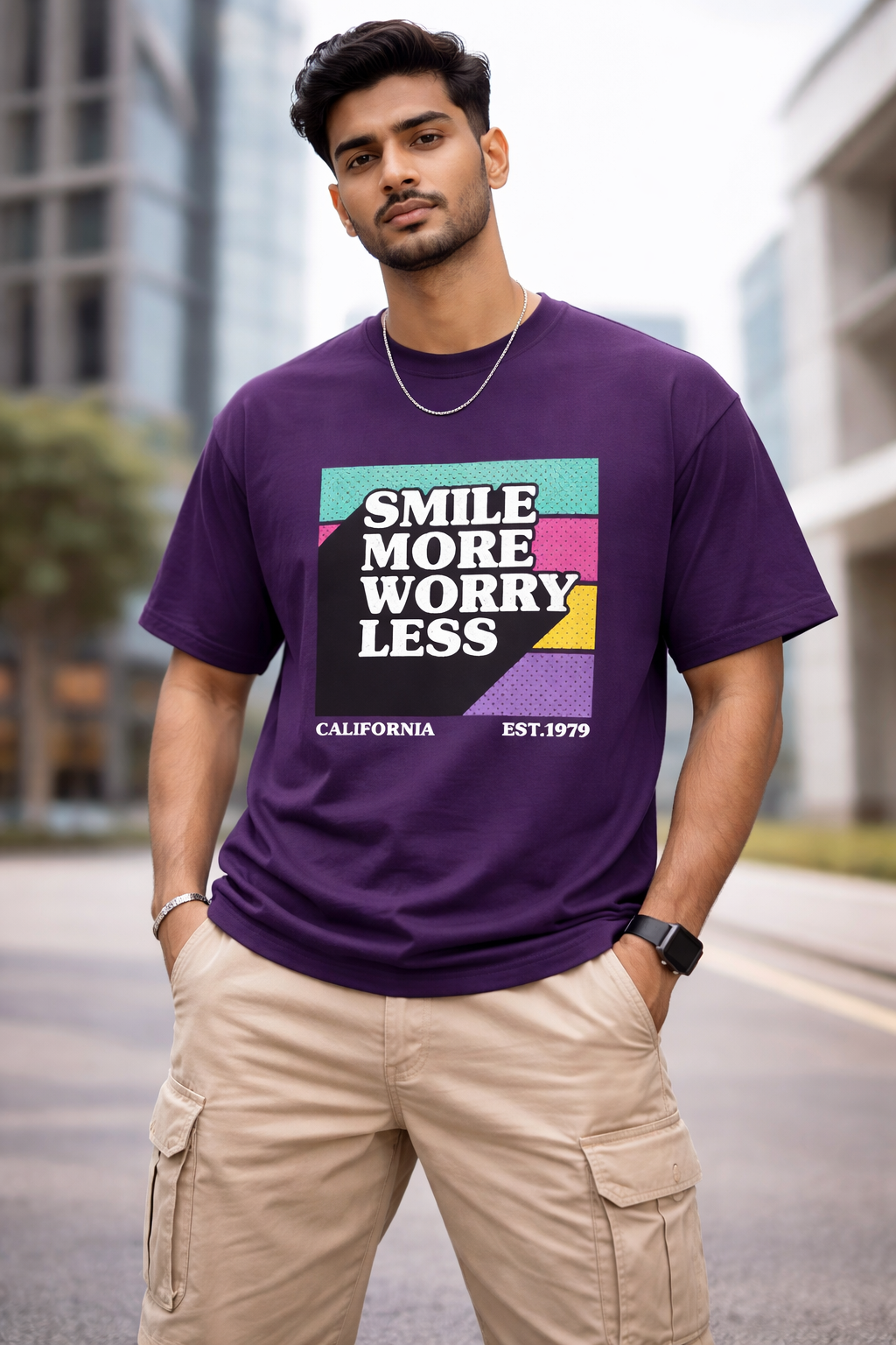 Smile More Worry Less Graphic Regular Fit T-Shirt