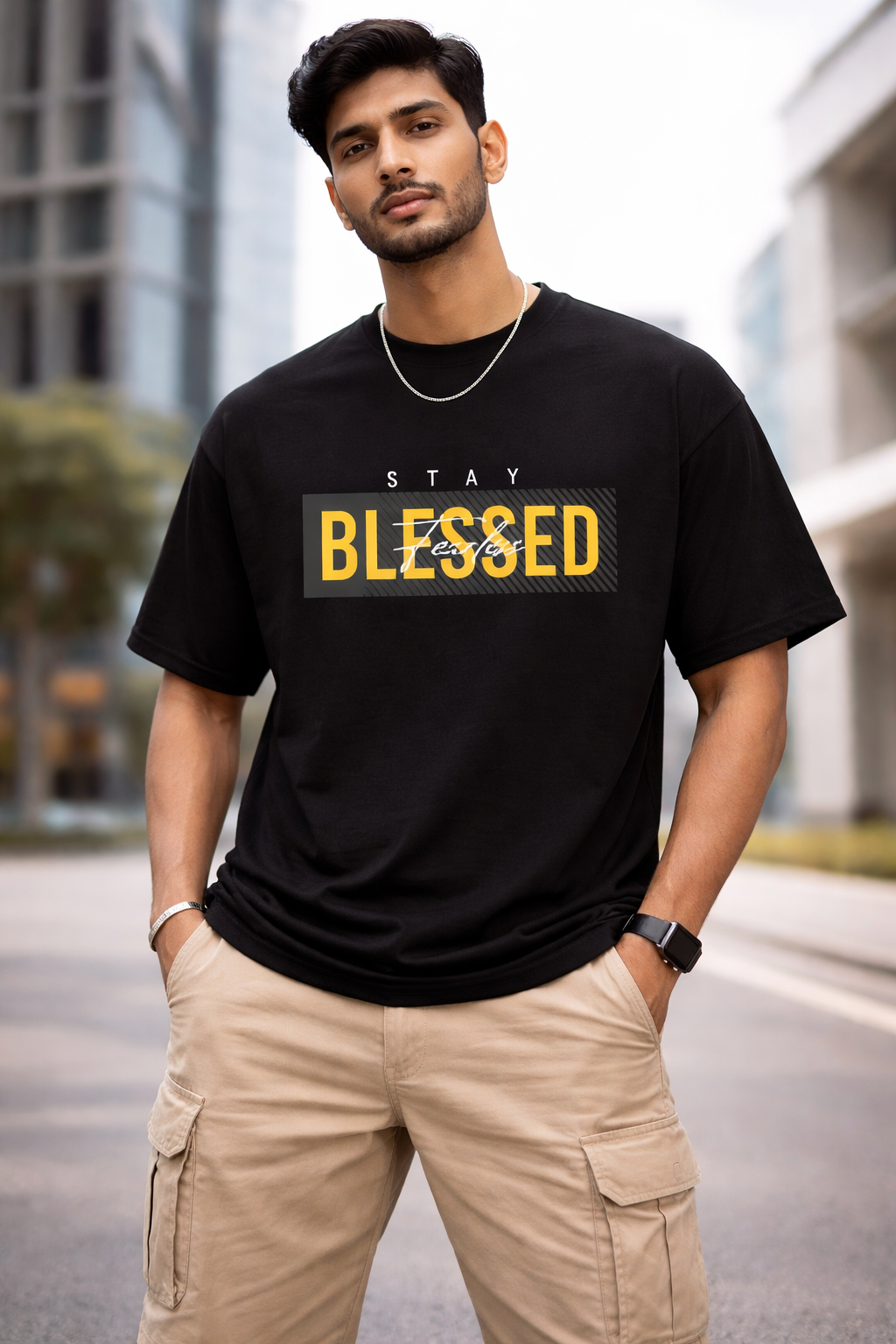 Stay Blessed Typography Regular Fit T-Shirt