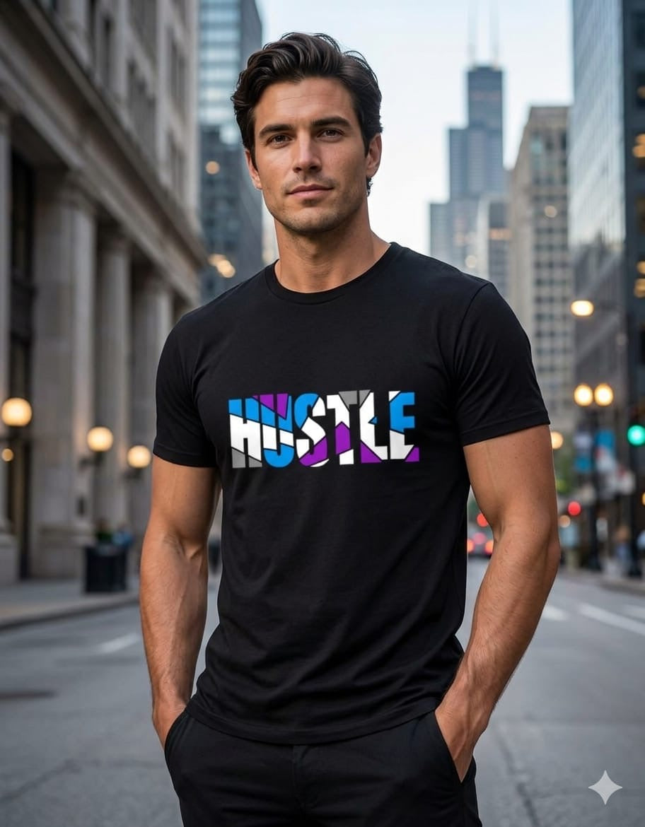 Hustle Typography Regular Fit T-Shirt